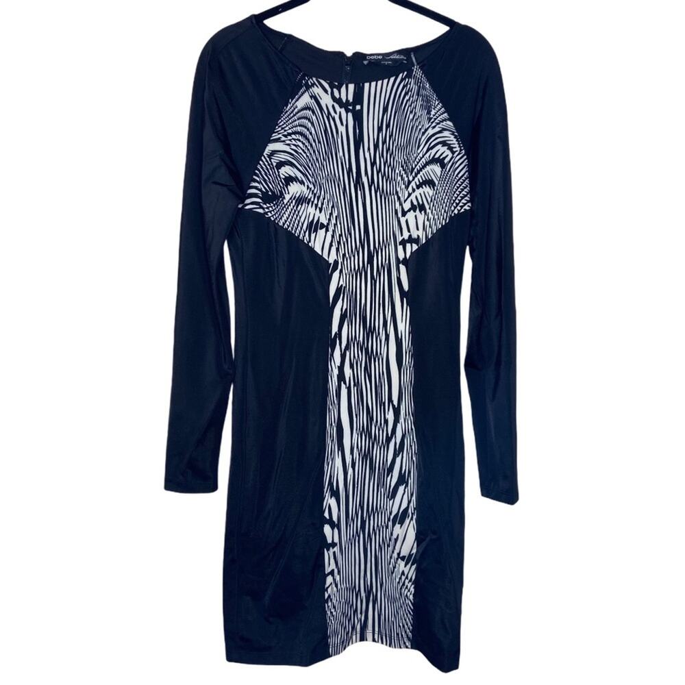 Bebe Addiction Abstract Long Sleeve Bodycon Dress Women's Size Medium
